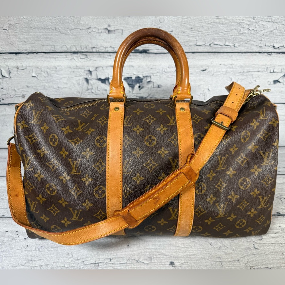 Louis Vuitton Keepall 45 Bandouliere Brown Monogram Leather Travel Duffle Bag